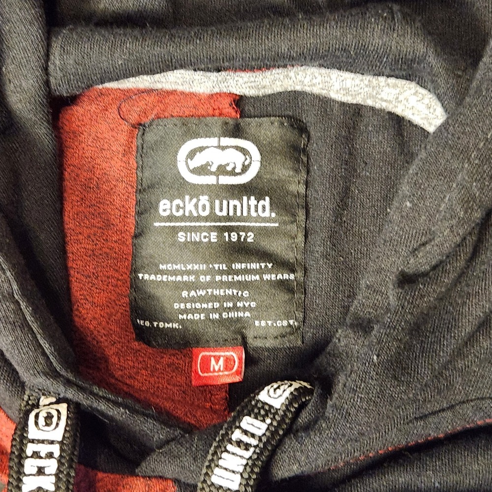 Ecko Unltd Short Sleeve Hoodie Mens Medium Red Black Rhino Jersey Pullover - Picture 3 of 8